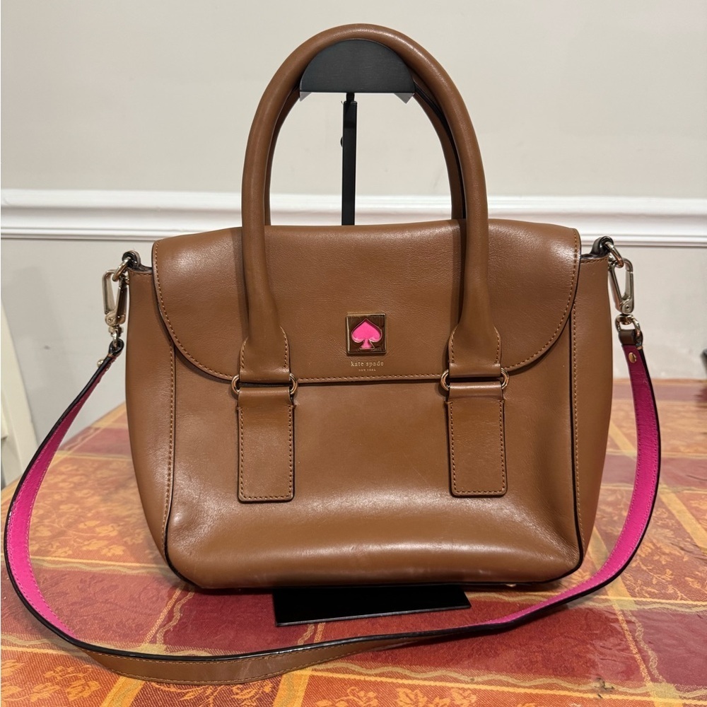 Kate Spade Tan Satchel with Pink Strap